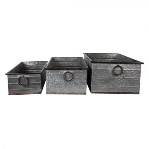 Šedé dekorativní kovové boxy (3 ks) – 65x32x20 / 59x27x17 / 53x22x14 cm