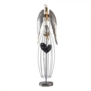 Kovová dekorativní soška anděla s korunou a srdcem – 28x15x97 cm