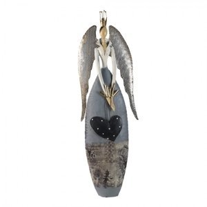 Vánoční kovová dekorativní soška anděla se srdcem v šatech – 28x11x81 cm