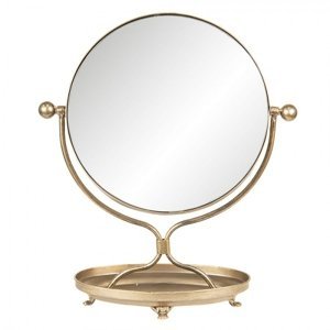 Stolní vintage zrcadlo ve zlatém rámu s podstavcem – 36x15x43 cm