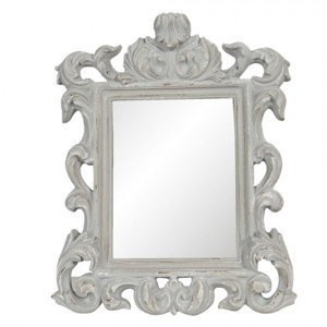 Nástěnné zrcadlo v šedém vintage rámu s ornamenty – 34x4x43 cm
