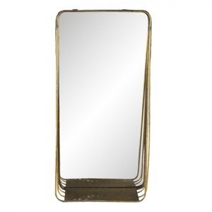 Zlaté obdélníkové zrcadlo v kovovém rámu s dřevěnou poličkou Gold- 29*11*59 cm – 29x11x59 cm
