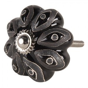 Černá keramická květinová úchytka Greta – 5x6 cm