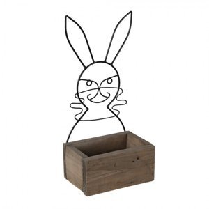 Hnědý dřevěný box s kovovým králíčkem – 20x13x10/44 cm