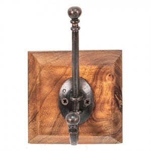 Nástěnný kovový háček na dřevěné desce – 10x10x15 cm