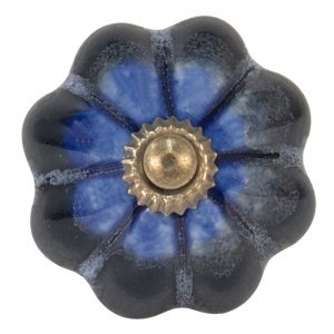 Černo-modrá keramická úchytka květina s mramorováním – 4 cm