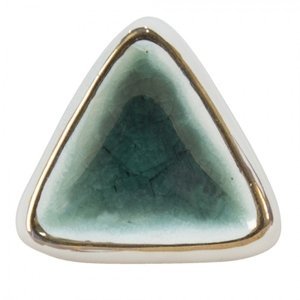 Bílo-zelená antik úchytka s popraskáním ve tvaru trojúhelníku Azue – 5x5x7 cm
