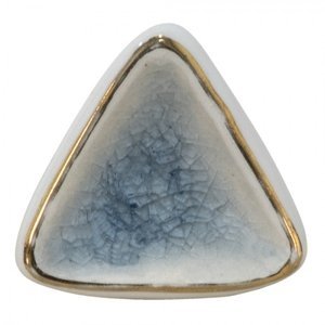 Bílo-modrá antik úchytka s popraskáním ve tvaru trojúhelníku Piera – 5x5x7 cm