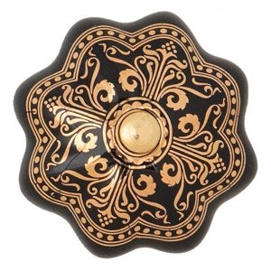 Černá keramická úchytka se zlatým zdobením Flores – 4x2 cm