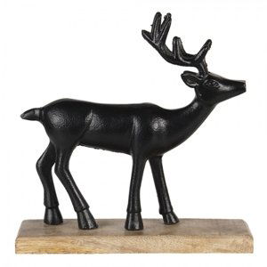 Hnědá soška jelena na dřevěném podstavci M – 20x8x22 cm