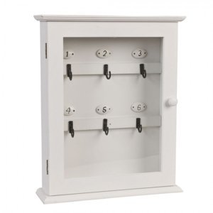 Bílá dřevěná skříňka na klíče – 25x7x31 cm