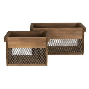 Hnědé dřevěné úložné boxy s mřížkou ( 2 ks ) – (2)32x19x16 / 23x16x15 cm