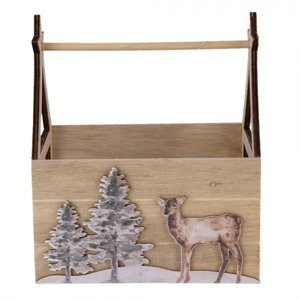 Hnědý dřevěný úložný box s jelenem a stromy – 16x11x18 cm