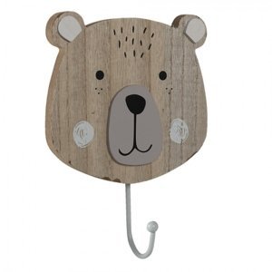 Nástěnný kovový háček s dřevěnou hlavou medvídka – 13x4x18 cm