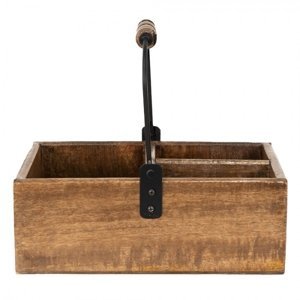 Hnědý dřevěný úložný box s držadlem – 27x17x10 cm