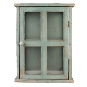 Zelená antik nástěnná dřevěná skříňka/ vitrína Luccia – 45x25x60 cm