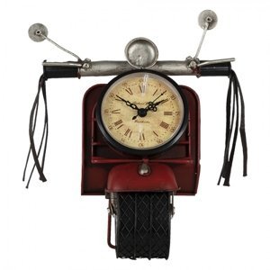 Červené kovové hodiny ve tvaru motorky – 19x12x25 cm
