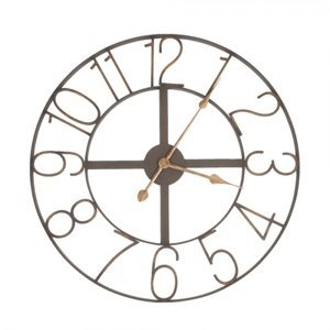 Hnědé kovové hodiny Irene se zlatými čísly – 60x2 cm