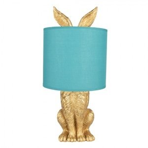 Zlatá stolní lampa králík s tyrkysovým stínidlem Konijn