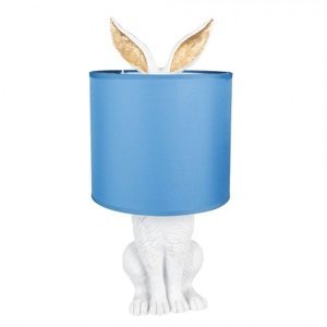 Bílá stolní lampa králík s modrým stínidlem Konijn
