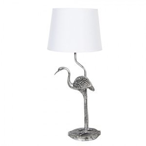 Stříbrná stolní lampa s dekorací plameňáka a bílým stínidlem – 25x58 cm