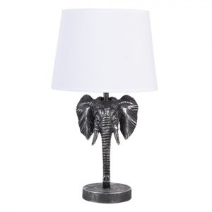 Stříbrno bílá stolní lampa s hlavou slona – 25x25x41 cm