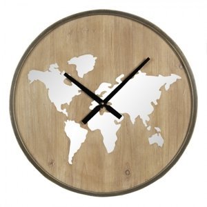 Nástěnné dřevěné hodiny s kontinenty – 61x7 cm