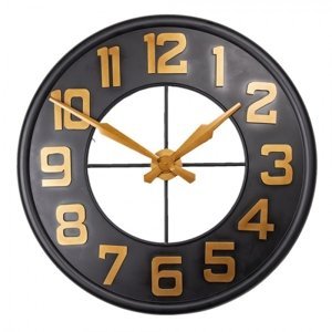 Nástěnné kulaté hodiny se zlatými číslicemi Black Gold – 90x5 cm