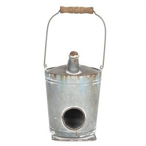 Dekorativní kovový kyblík alá ptačí budka – 17x16x26 cm