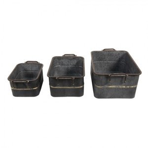 3ks dekorativní zinkový hranatý box s uchy – 42x38x28 / 34x31x25 / 27x23x22 cm