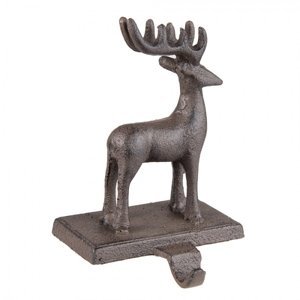 Hnědý litinový háček na punčochu socha jelena