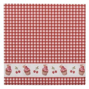 Červené kárované papírové ubrousky s dortíčky Cherry Cupcake – 33x33 cm