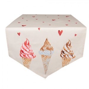 Béžový bavlněný běhoun na stůl se zmrzlinou Frosty And Sweet – 50x160 cm