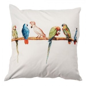 Bílý povlak na polštář s papoušky na tyči – 45x45 cm