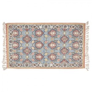 Modrý bavlněný koberec s ornamenty a třásněmi – 140x200 cm
