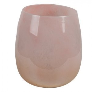 Růžový skleněný svícen na čajovou svíčku – 14x16 cm