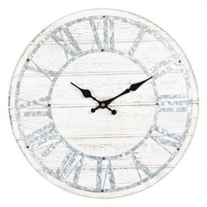 Bílé dřevěné nástěnné hodiny s patinou – 40x4 cm