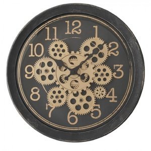 Černé antik nástěnné hodiny s ozubenými kolečky Pito – 36x7 cm