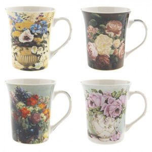 Set 4ks porcelánový hrnek s květy Fliowie – 300 ml