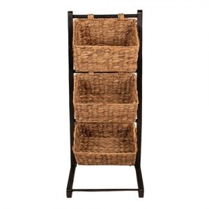Černý dřevěný stojen se 3mi úložnými košíky – 36x30x92 cm