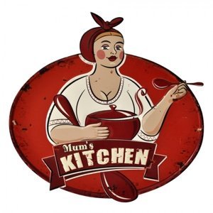 Červená nástěnná kovová cedule Mums Kitchen – 60x1x61 cm