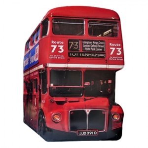 Nástěnná kovová cedule červený patrový autobus – 60x1x80 cm