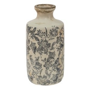 Keramická dekorační váza se šedými květy Mell French L – 13x27 cm