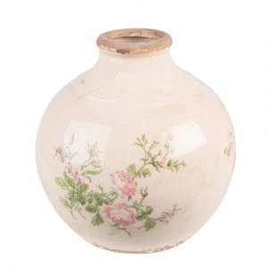 Béžová keramická dekoracní váza s ružemi Roses V – 20x21 cm