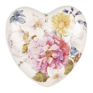 Keramické dekorační srdce s květy Lovely Flowers L – 11x11x4 cm