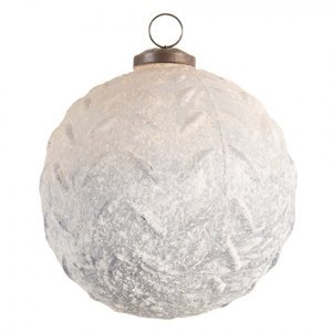 Bílá vánoční koule se vzorem jehličí a patinou – 12 cm