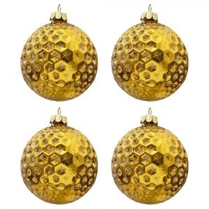 4ks zlatá vánoční koule se vzorem a patinou – 8 cm