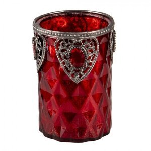 Červený skleněný zdobený svícen Rouge – 9x14 cm