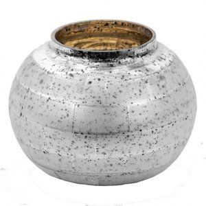 Stříbrný antik skleněný svícen na  čajovou svíčku – 11x8 cm