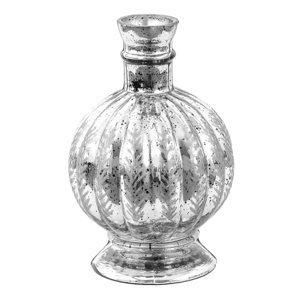Stříbrná skleněná dekorační váza s úzkým hrdlem – 13x20 cm